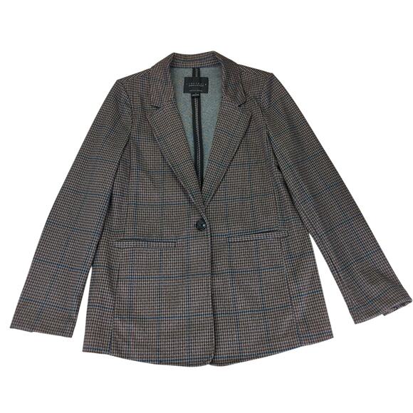 Sanctuary Daily Oxford Houndstooth Blazer Jacket Size Small 1 Button Long Brown‎ - Picture 1 of 9
